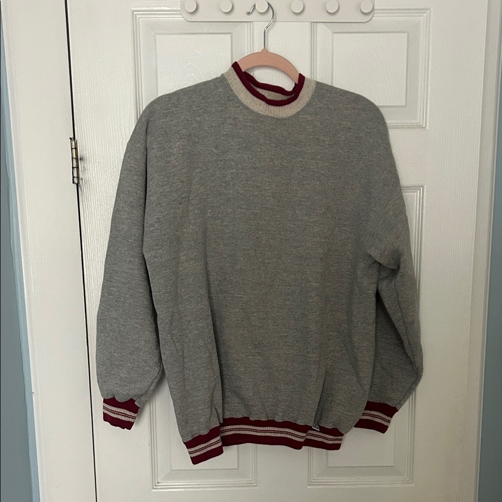 Gray and Burgundy Crewneck Sweater